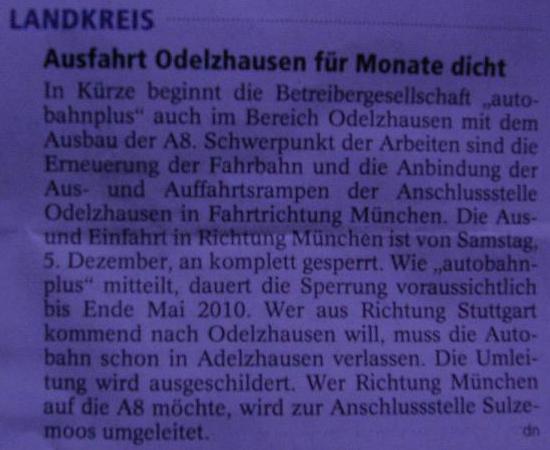 Mnchner Merkur, 
 Dachauer Lokalteil, S. 1, 17.11.2009